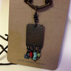 Handmade artisan boho copper and bead necklace pendant. One of a kind. NWT.